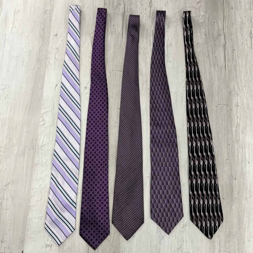 5pc Silk Tie Bundle Purple Vintage Modern Neckwear Professional Crafts Business